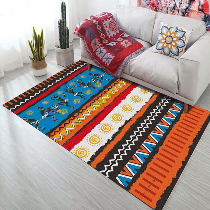 Moroccan Stripe Printed Rug Polyester Indoor Rug Non-slip Area Carpet for Living Room and Bedroom