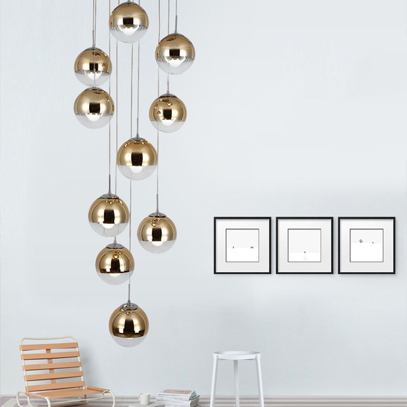 Globe Cluster hanglamp Licht Noordse aluminium trapverlichting met heldere glazen bodem in goud