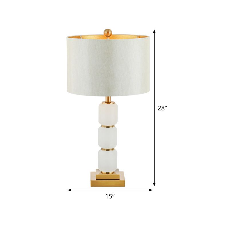 Contemporain 1 tête lisant lampe de chevet de baril blanc clair avec nuance de tissu