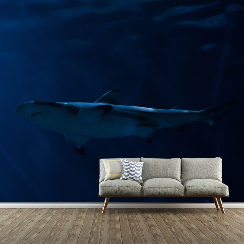 Modern Shark Mural Wallpaper Moisture Resistant Living Room Wall Covering