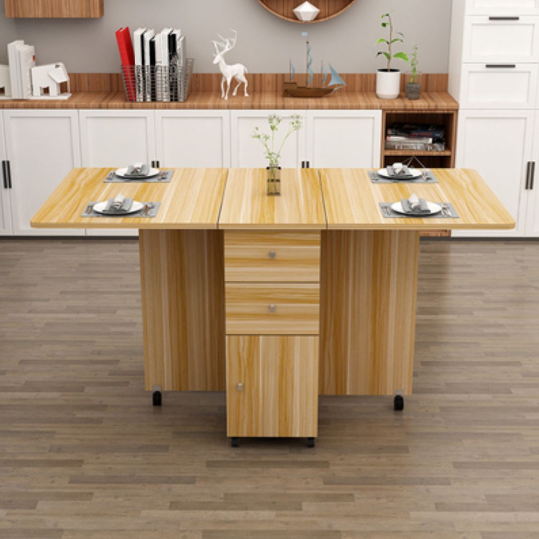 Solid Wood Mid-Century Rectangle Table Wooden Top Table with Drop Leaf