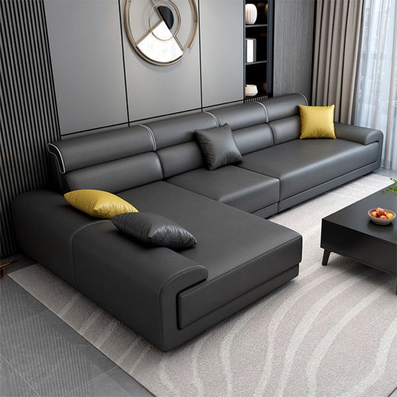 Reversible Faux Leather Sectional with Square Arm for Living Room