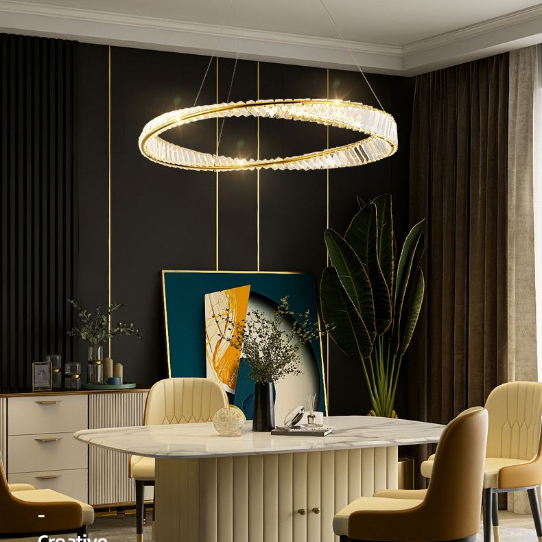 Ultra-modern Ring LED Chandelier Lamp Crystal Suspension Pendant Light for Restaurant