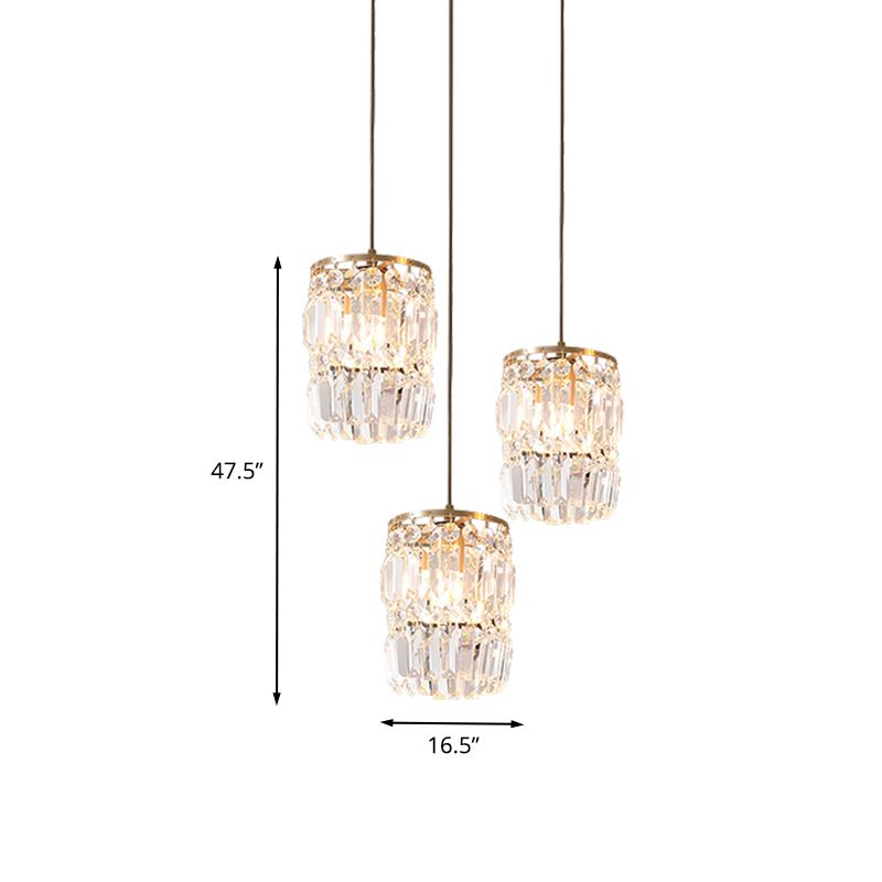 Crystal de cylindre multiples suspendus à 3 bulbs modernes Finis de finition de la lampe pendentielle avec canopée linéaire / ronde