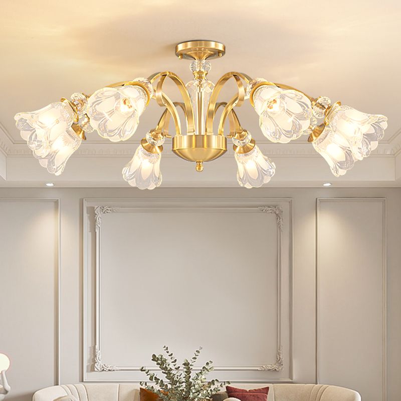 Bell Shape Crystal Flush Light Modern Style Multi Lights Flush Mount Ceiling Light in Gold