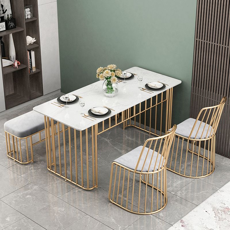 Luxury Stone Dining Table for Restaurant Rectangle Table with Metal Base