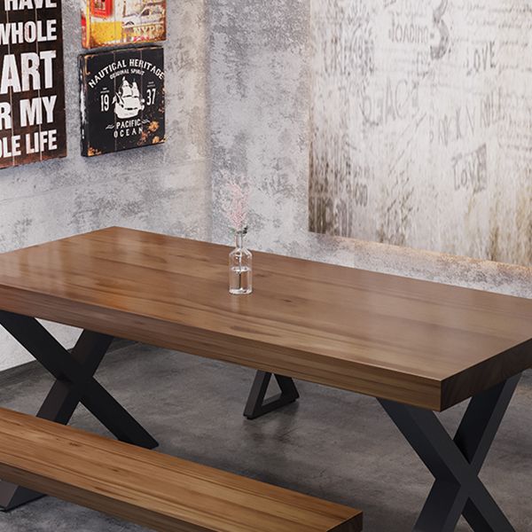 Solid Wood Dining Table Industrial Style Dining Table with Black Frame