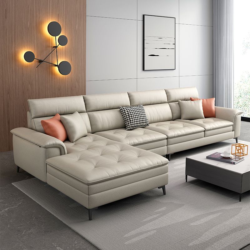 Faux Leather Stain-Resistant L-Shape Sectional Sofa with Chaise for Four People