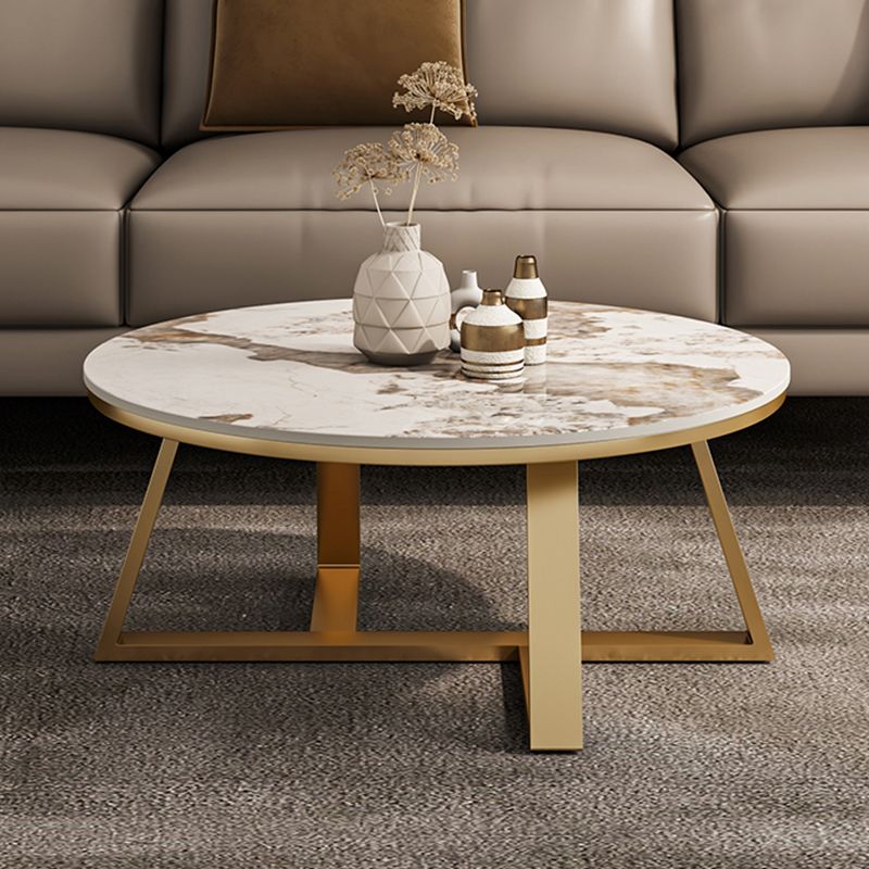 Round Coffee Table Cross Legs Coffee Table Set with Metal Legs