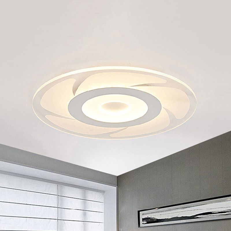 Super Thin Acrylic Windmill Flush Lamp Modern Style LED White Ceiling Mount Light in White/Warm/Inner Warm Outer White Light