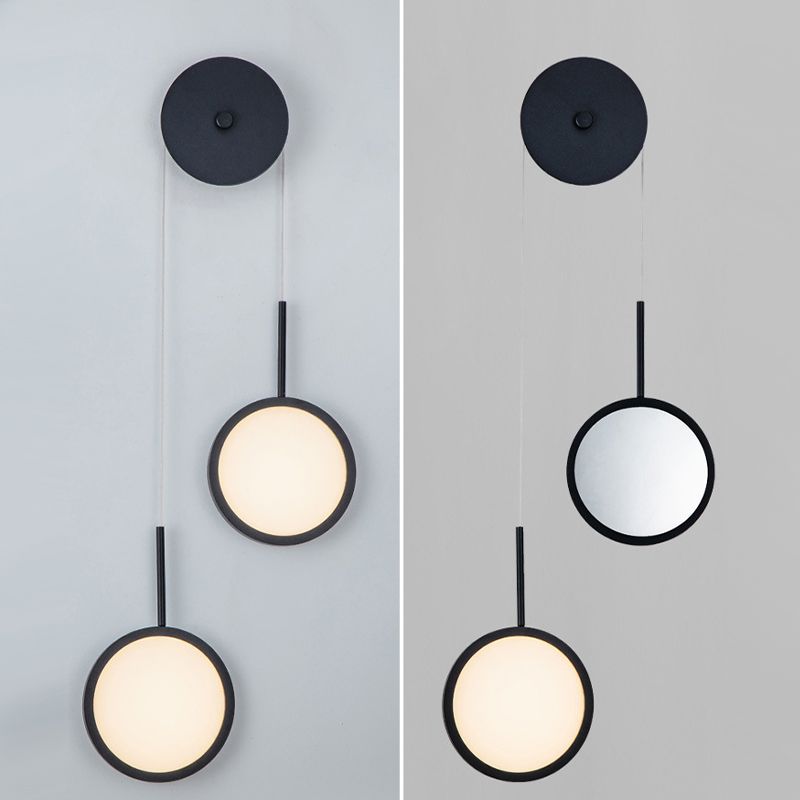 Circular Mirror Wall Hanging Light Creative Nordic Metal 2-Light LED Bedroom Wall Lamp