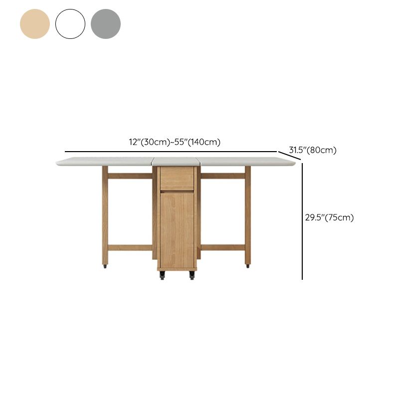 Modern Dining Table Foldable Rectangle Tabletop with Wood Base