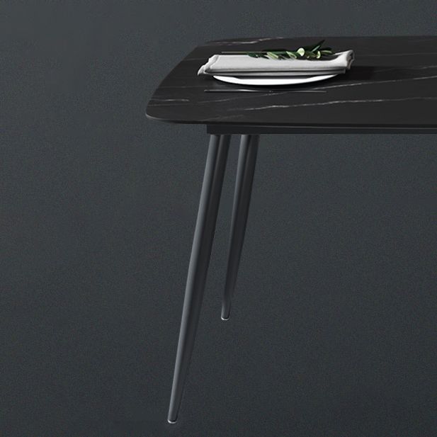 Mesa de comedor de piedra sinterizada 4 Piernas Mesa de rectángulo de base de acero de carbono negro para el hogar