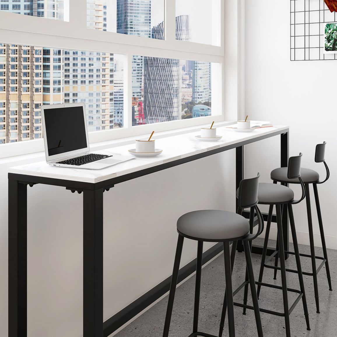 Glam Rectangle Bar Table Set 1/4/7 Pcs Iron Frame Bar Table and Upholstered Stools