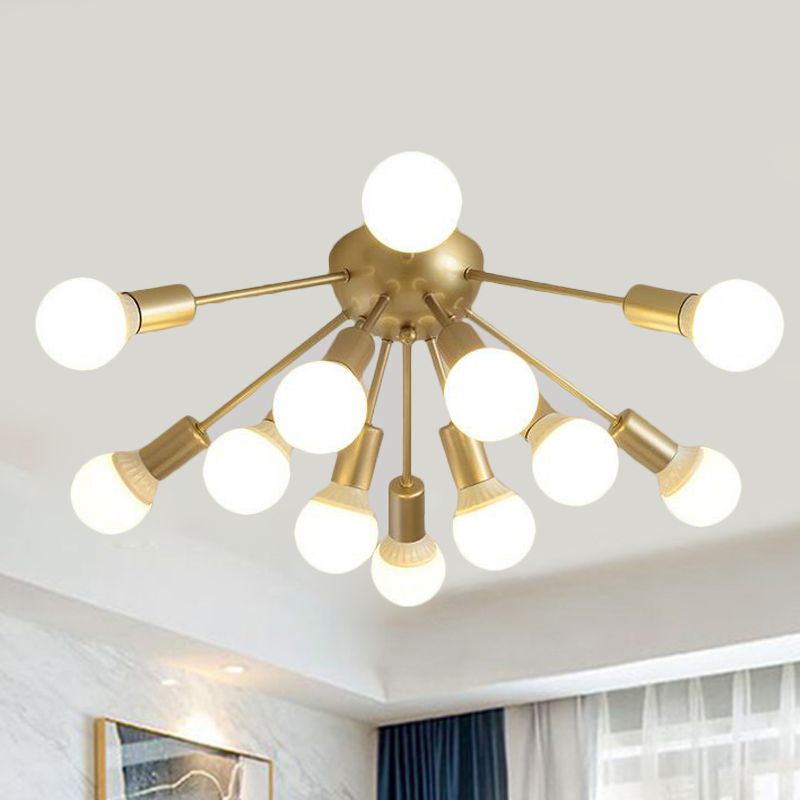 Plafonnier Semi-encastré en métal Spoutnik, moderne, 8/12 lumières, blanc/noir/or, pour salon