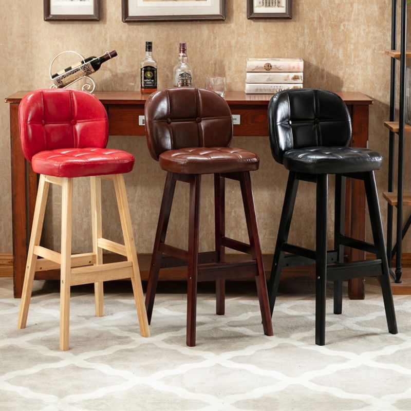 Modern Backrest Armless Counter Stool Wood Bar Stool with Pedal and Cushion