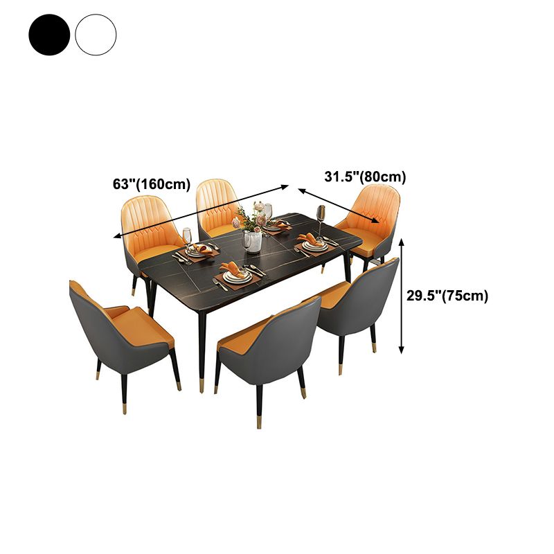 Rectangular Sintered Stone Dining Table Modern White-Black Furniture with 4 Legs for Home