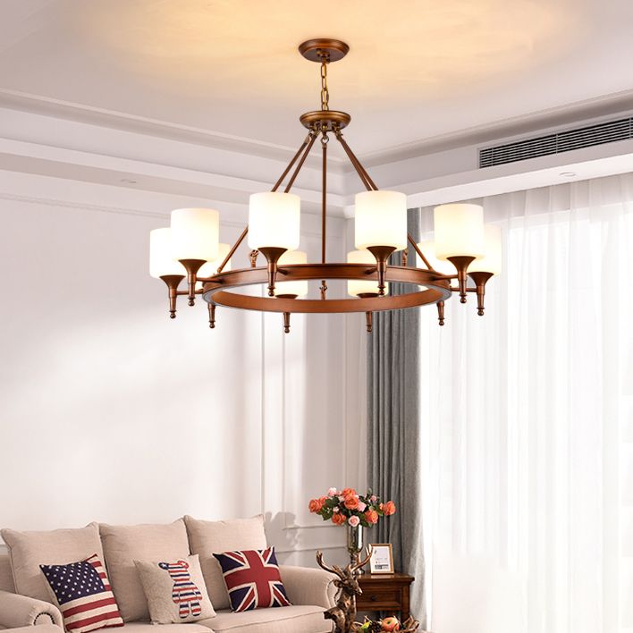 Traditional Style Glass Chandelier Round Suspension Pendant Light for Living Room