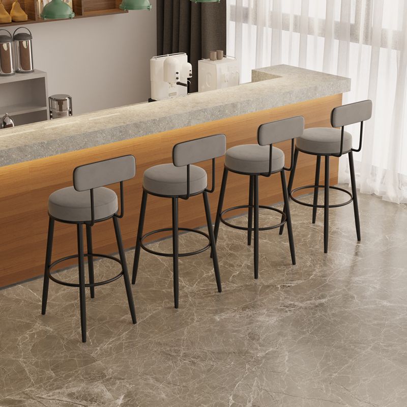 Industrial Backrest Counter Stool Iron Cafe Bar Stool with Pedal and Velvet Cushion