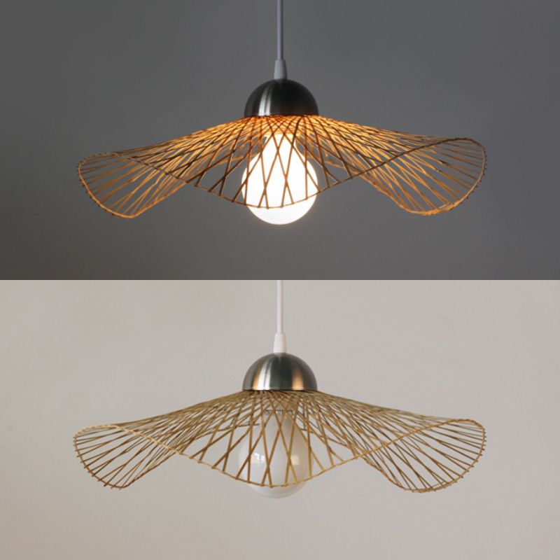 Chinese Twist Pendant Lighting Fixtures Rattan Hanging Light with Adjustable Cord for Restaurant