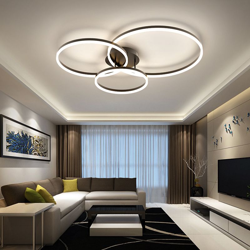 LED Circle 2 / 3 - Light Semi Flush Mount Metal and Acrylic Black Ceiling Semi Flush