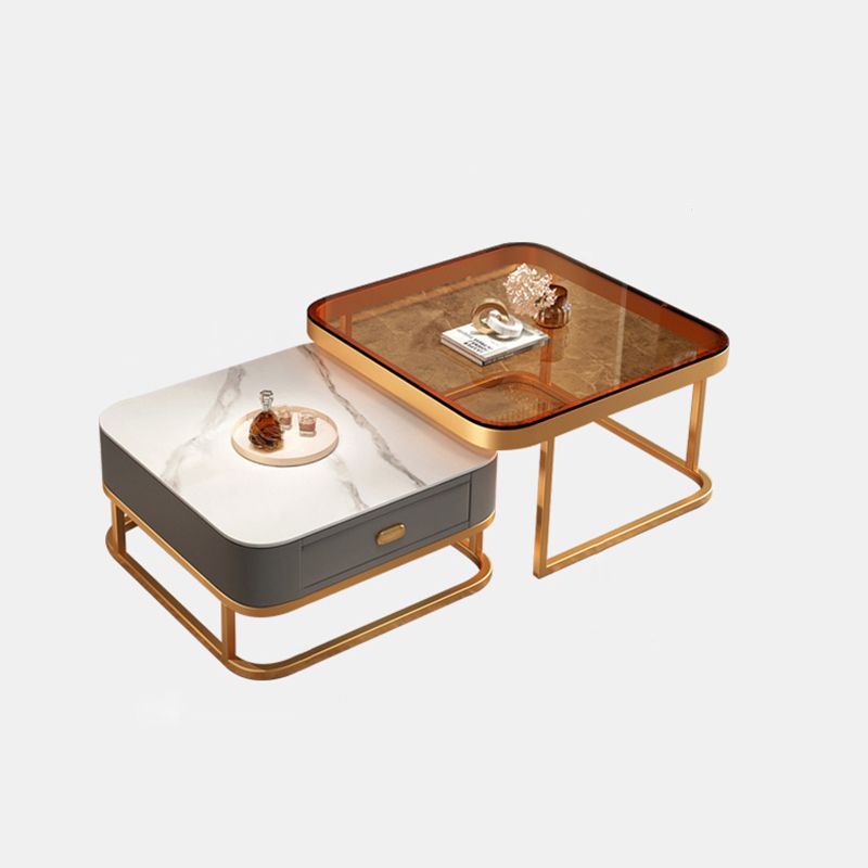 17.72" Tall Glam Style Coffee Cocktail Table Metal Frame 2 Nesting Coffee Table