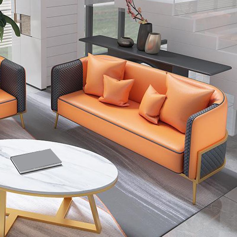 Modern Tuxedo Arm Sofa 29.53" H Faux Leather Seating with Gold Frame