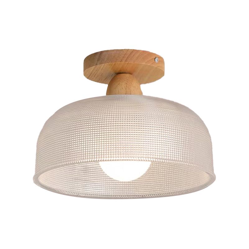 Modern Ceiling Light 1-Light Wooden Ceiling Mount Light with Glass Shade for Bedroom