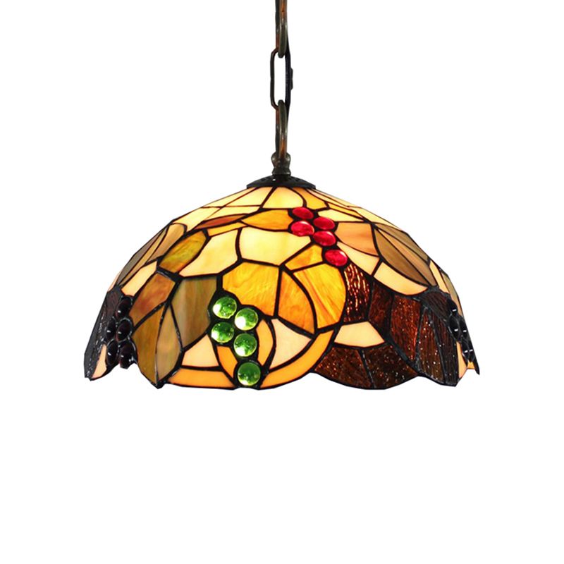 Druivenpaarverlichting Tiffany-stijl 12 "/16" breed 1 kop bruin gesneden glas ophangend plafondlicht