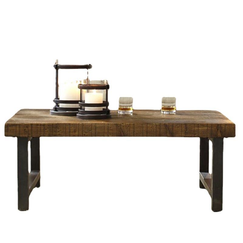 Farmhouse Wood 4 Legs Coffee Table Rectangle Table in Brown Finish
