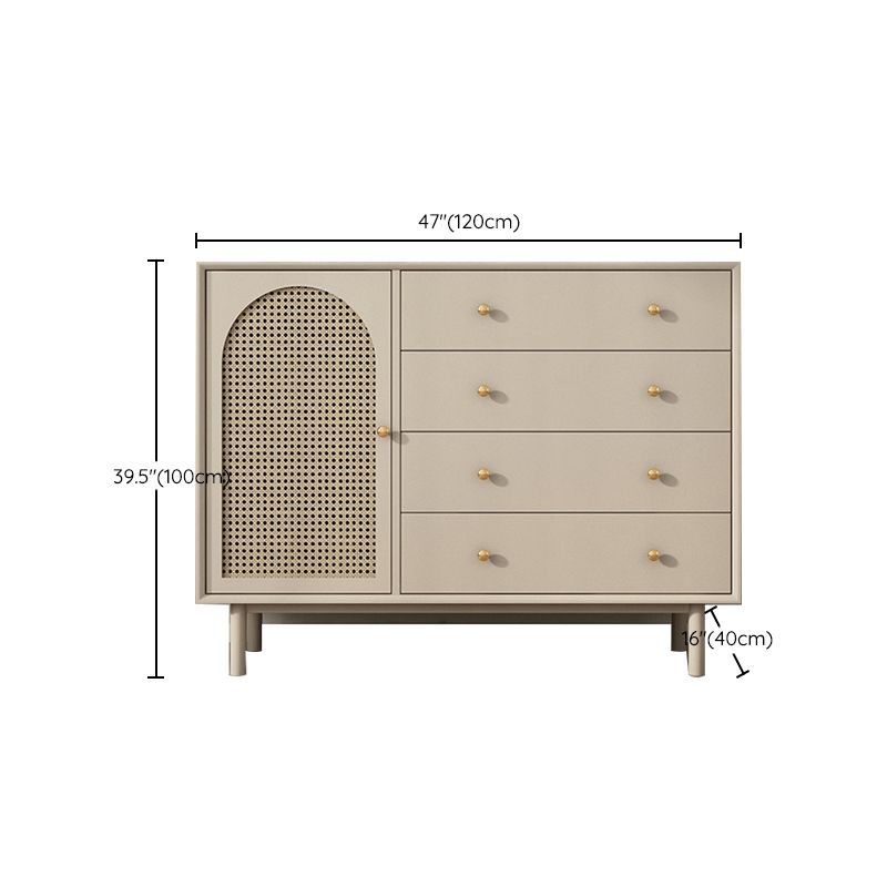 Contemporary Solid Wood Accent Cabinet Beige 2/4-Drawer Chest with Rattan Accent
