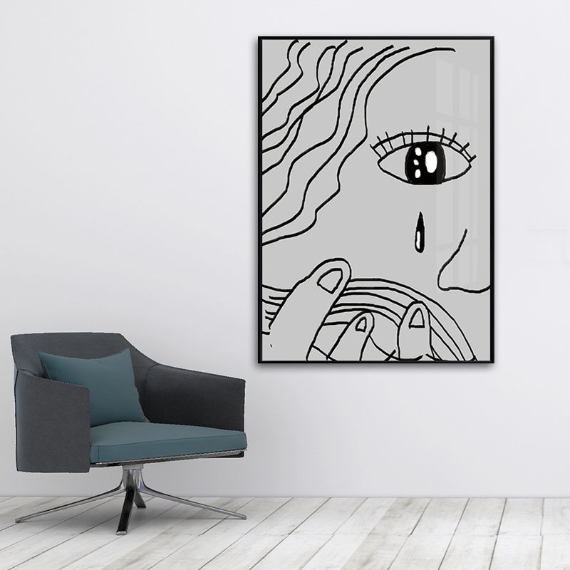 Minimalism Sadness Girls Canvas Kitchen Wall Decor in Gray, Multiple Sizes Options