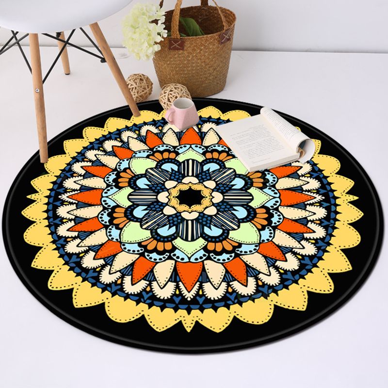 Yellow and Black Americana Rug Polyester Southwestern Rug Non-Slip Backing Area Rug for Bedroom