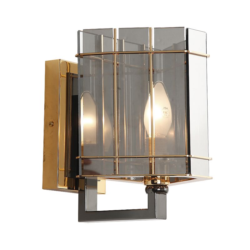 Smoke Gray Glass Triangle Sconce Light Fixture Modernist 1-Head Wall Mounted Lamp for Bedroom