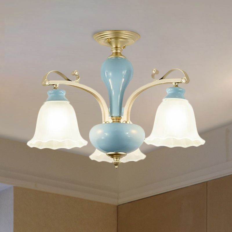 Blauw 3/6/8 bollen kroonluchter verlichting landelijke stijl room glas bloesems gevormd hangend hanglampje
