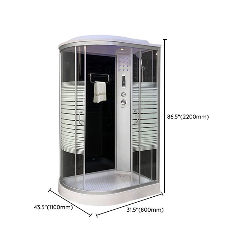 Striped Shower Stall Tempered Glass Shower Stall with Towel Bar and Rain Shower