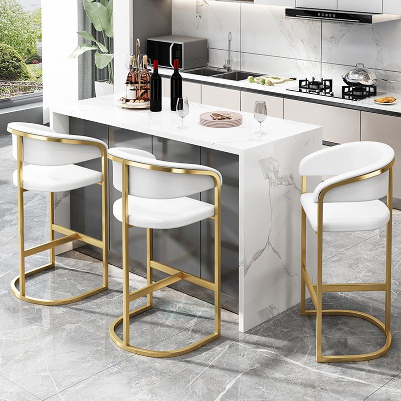 Glam Armrest Backrest Counter Stool Iron Bar Stool with Leather Cushion and Pedal