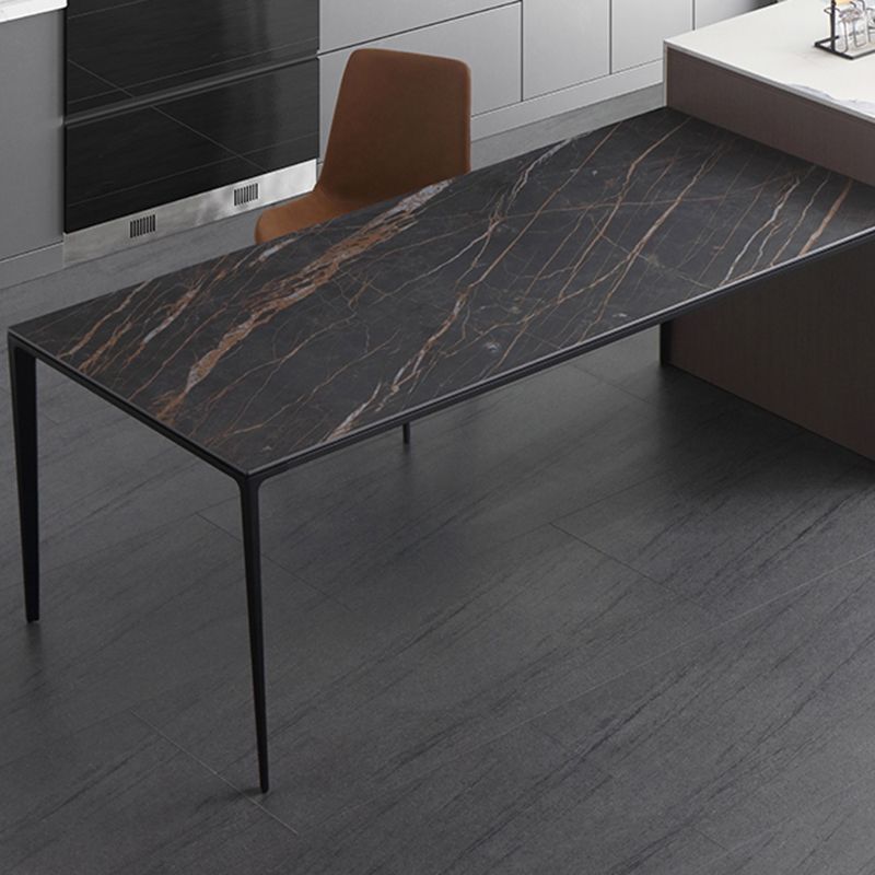 Industrial 4 Legs Dining Table Black Stone and Metal Dining Site Table