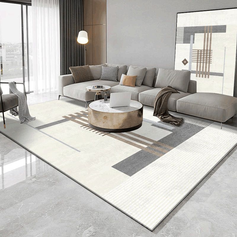 Beige einfacher Teppich Polyester abstrakter Muster Teppich Waschbar Teppich für Wohnzimmer