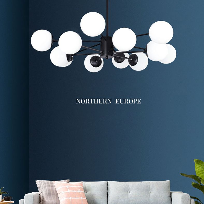 Minimalismo negro Candelera de vidrio Molecular Styling White Globe Shade Lámpara colgante para comedor