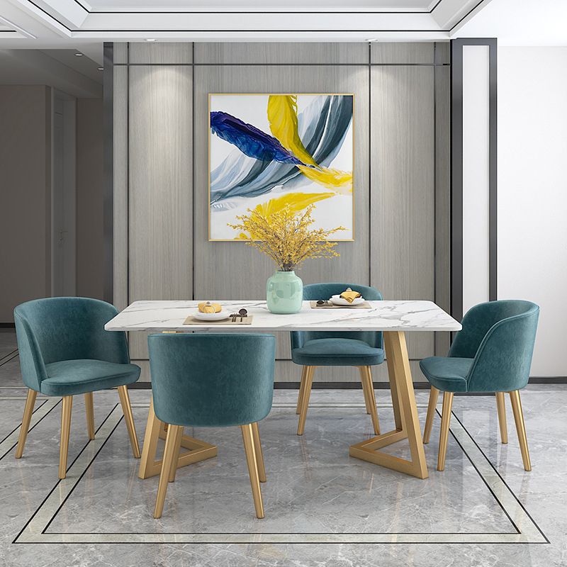 Scandinavian Dining Table Set with Marble Dining Table and Padded Chairs