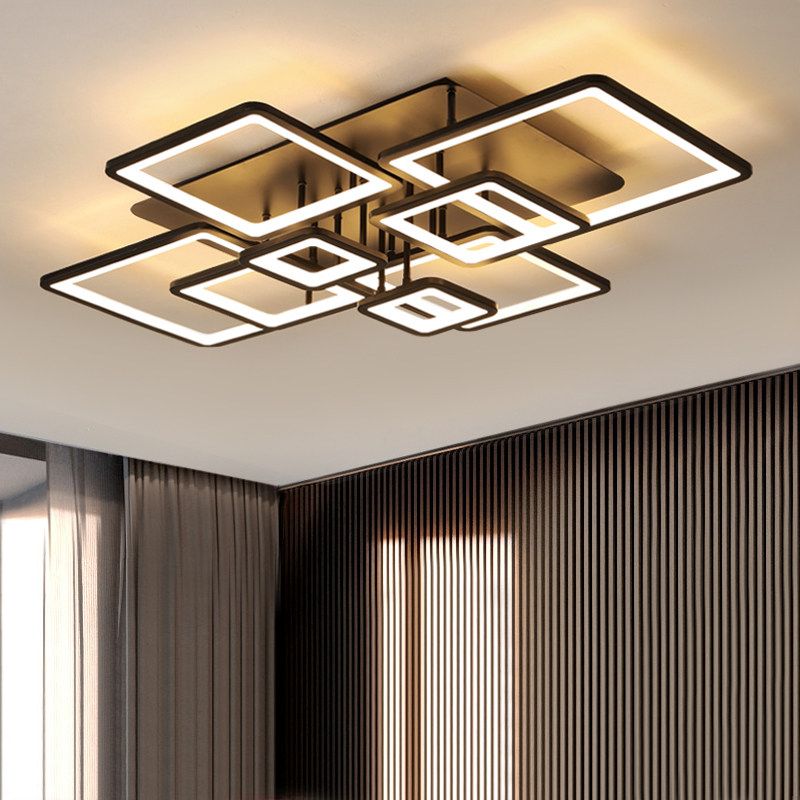 Lámpara LED semiempotrada para sala de estar, 4/6/8 luces, con pantalla acrílica cuadrada, luz de techo negra en luz cálida/blanca/natural