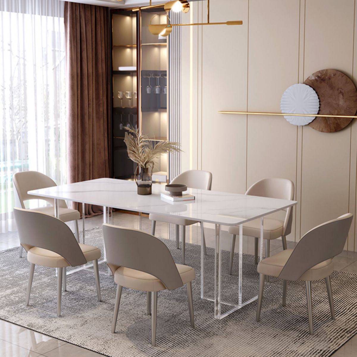 Modern Rectangle Stone Dining Table 1/7 Pieces Dining Set for Dining Room