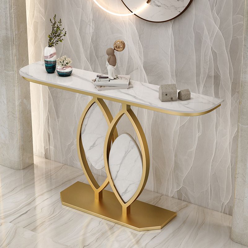 Glam Stone Iron Console Table Half Moon Console Sofa Table for Hall