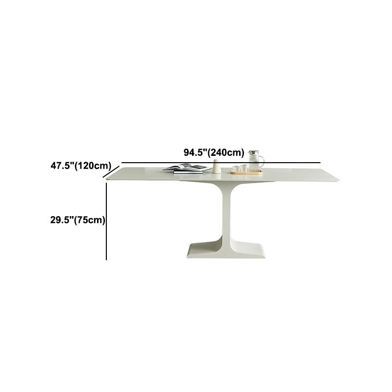 White Stone and Steel Dinner Table Rectangle Pedestal Casual Dining Table