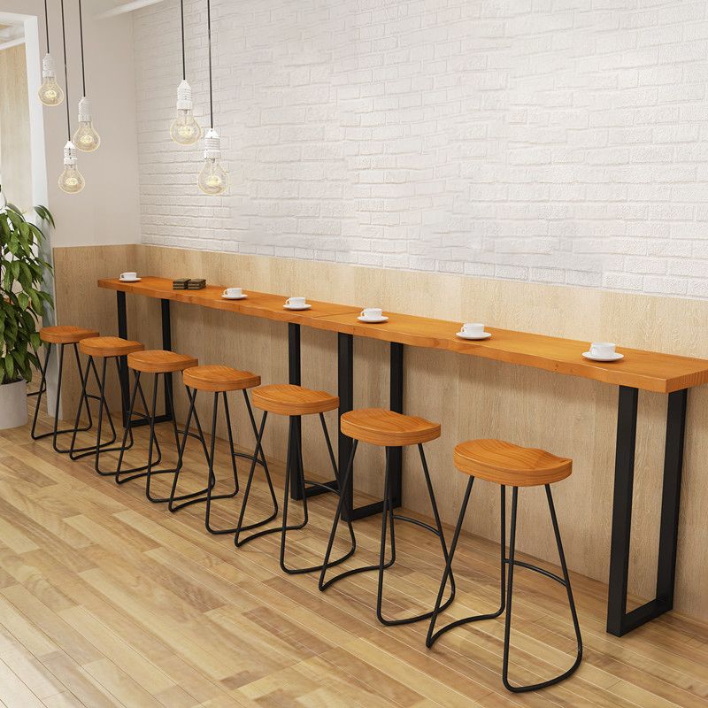 Rectangle Pine Wood Top Bar Table Industrial Bar Table with Double Pedestal