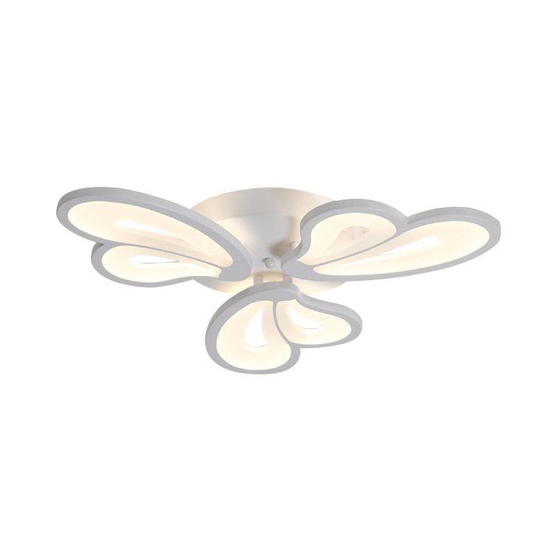 White Butterfly Wing Ceiling Flush Light Contemporary 3/5/12-Head Acrylic Flushmount in Warm/White Light for Hotel