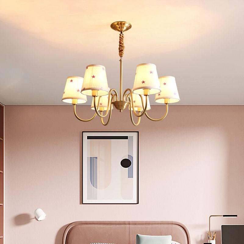 Multi-Head Chandelier Lighting Fixtures American Style Barrel Suspension Light with Fabric Shade
