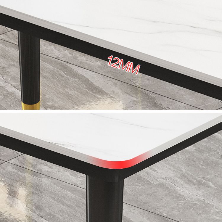 Sintered Stone Dining Table Industrial Style Black 4 Legs Base Rectangle Table for Home