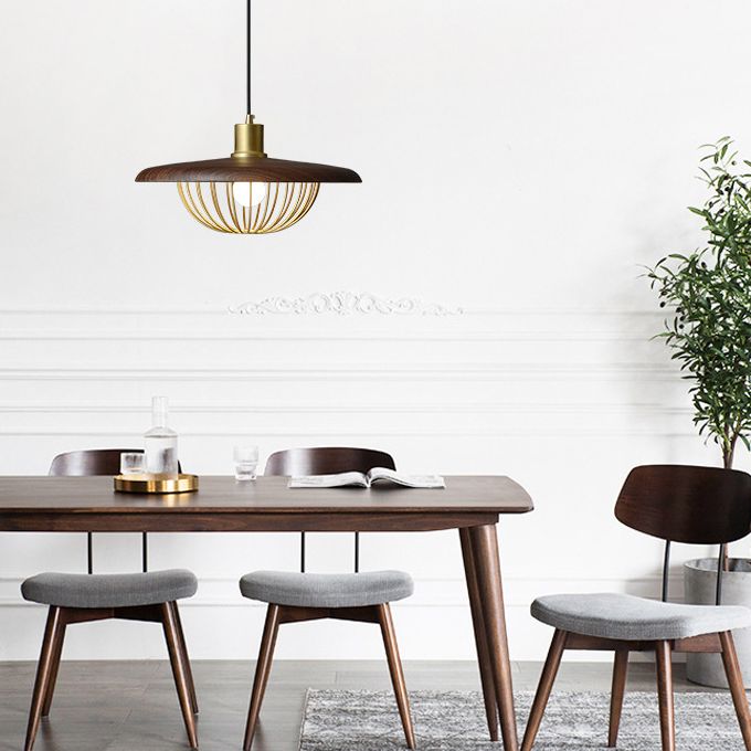 Wood Modern Pendant Light 1-Light Hanging Ceiling Light for Dining Room